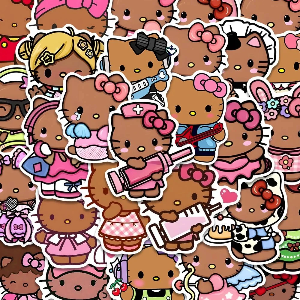 Hello Kitty Sanrio Cute Cartoon Kt Cat Blackskin Occupation Cross Dressing Stickers Kawaii Toy Periphery Notebook Trunk Decorate