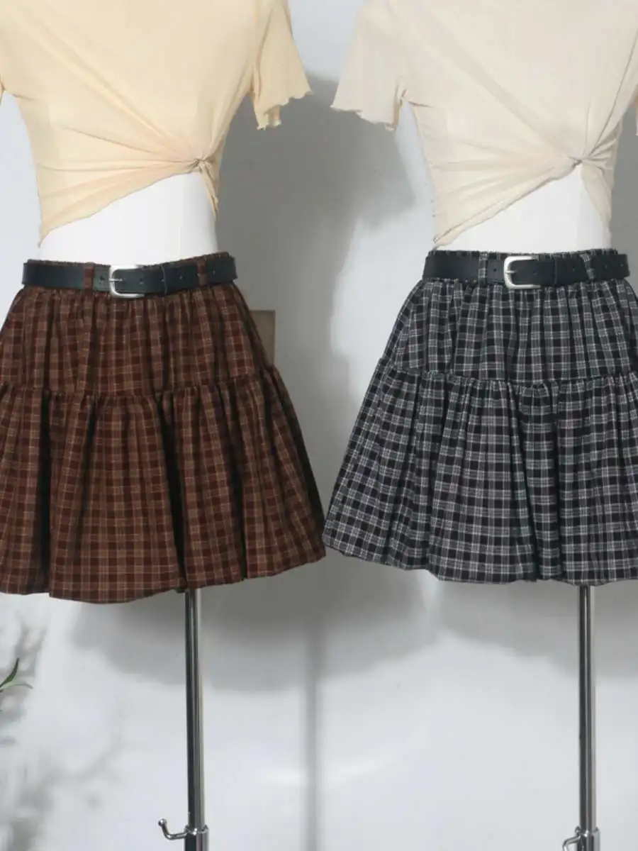 

Ретро-юбка в клетку с цветочным узором, женская, осенне-зимняя, универсальная, непрозрачная, пышная, средней длины, из ПВХ-ткани Ci Walk