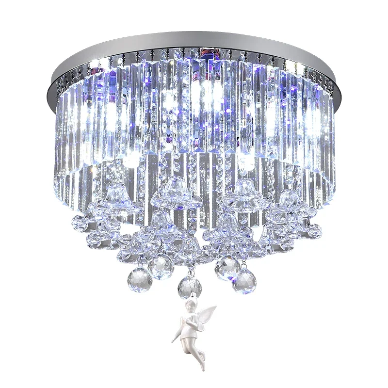 Simple circular crystal light ceiling bedroom light remote control dreamy angel bedroom room light fixture