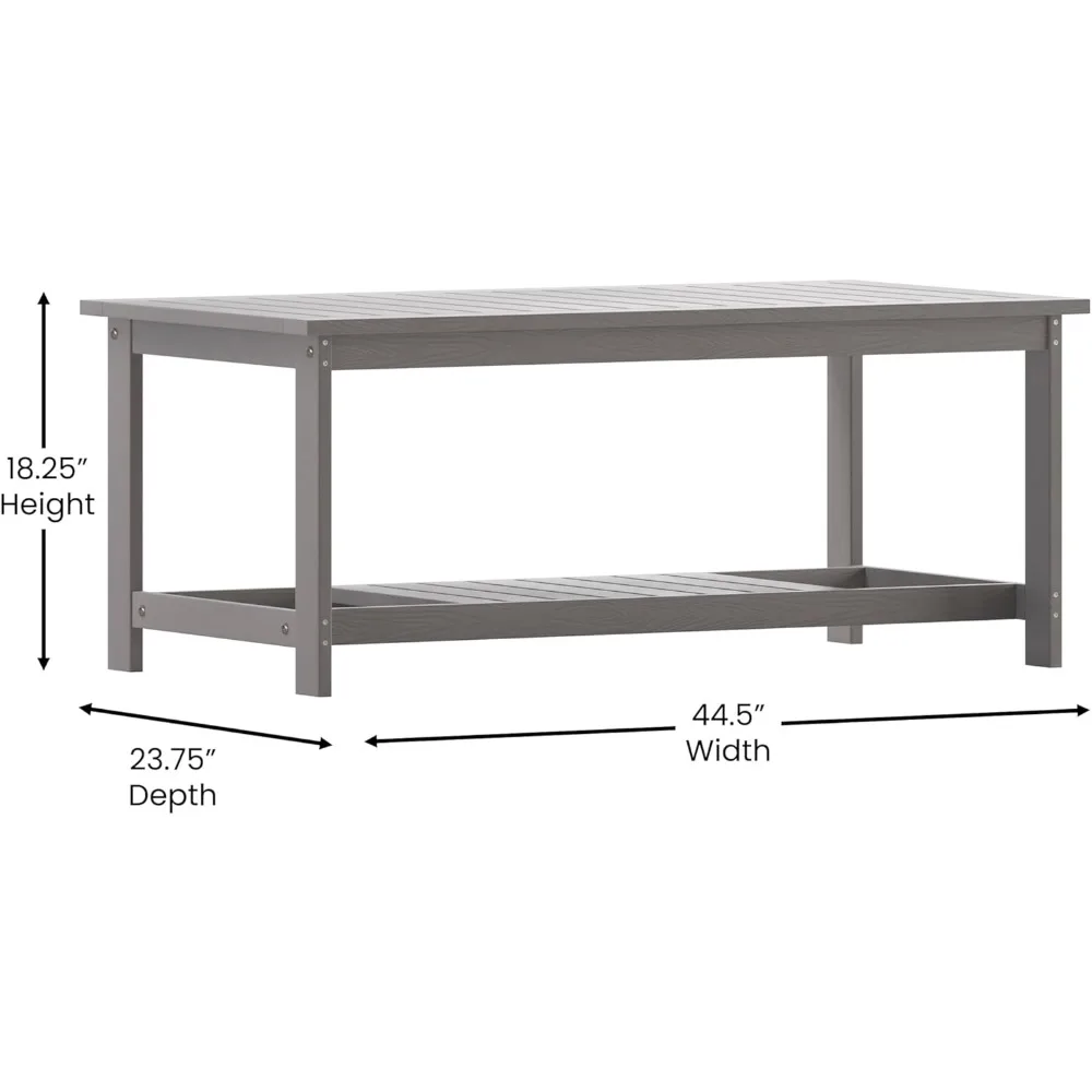 Meja Kopi Dua Tingkat Kelas Komersial - Kayu Resin Poli dengan Finishing Abu-abu - Tahan Segala Cuaca - Desain Rak Berpalang