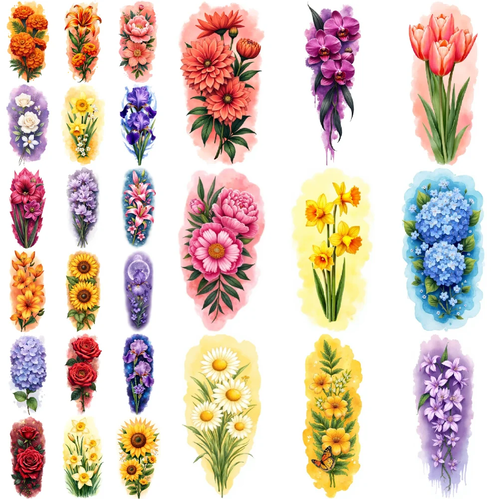 

временные татуировки, 9 шт., красочные реалистичные цветы, весенние цветы, цветочные узоры, иллюстрации для взрослых, плеч, спины