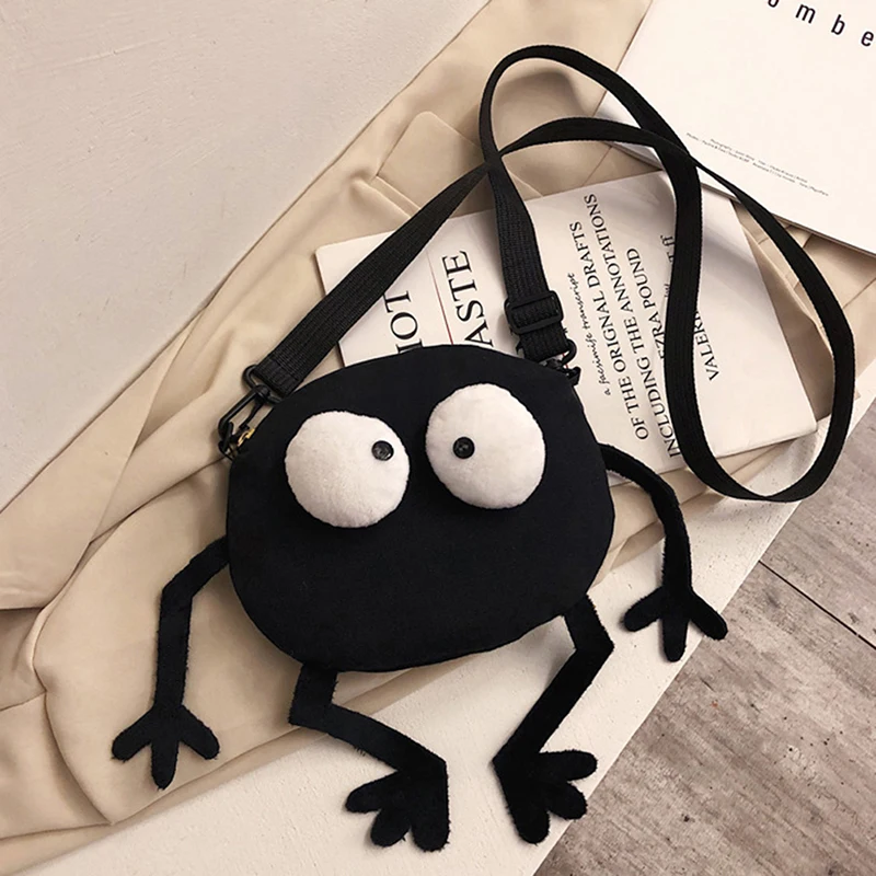 Big Eyes Canvas Shoulder Bag para meninas, bonito preto briquetes Messenger Bag, Kids Coin Purse, mini bolsa crossbody, nova moda