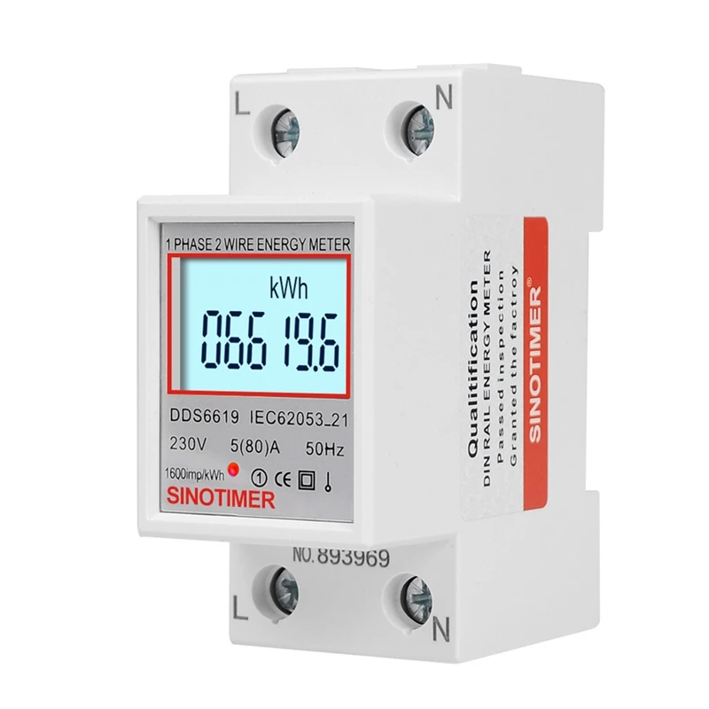 SINOTIMER DDS6619-006 Backlight Display Single-Phase DIN Rail Type Watt-Hour Meter Watt-Hour Meter