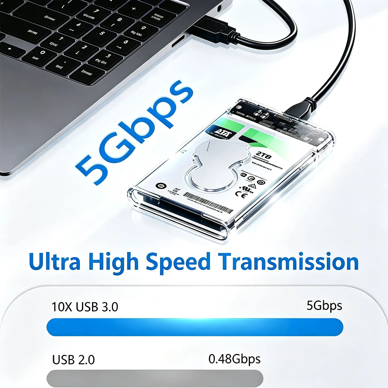 USB 3.0 HDD Enclosure 2.5 Inch SATA SSD Hard Drive Case with 5Gbps Transfer Speed Mobile External Housing Harddisk Boxs Cable