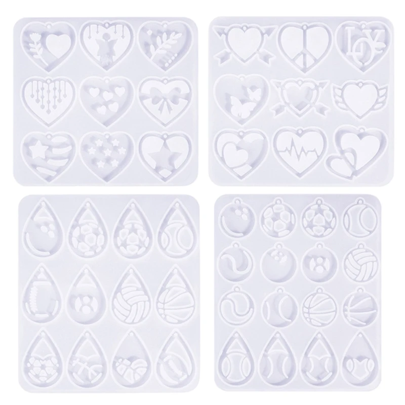 Pack of 4 Flexible Silicone Moulds Jewelry Accessories Moulds Suitable for Hand-Making Football Earrings and Keychain R3MC