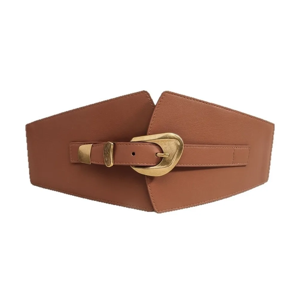 

Fashionable PU Elastic Waist Belt Geometric Buckle Thin Effect Elastic Waist Seal Solid Color Women's Slimming Belt Women