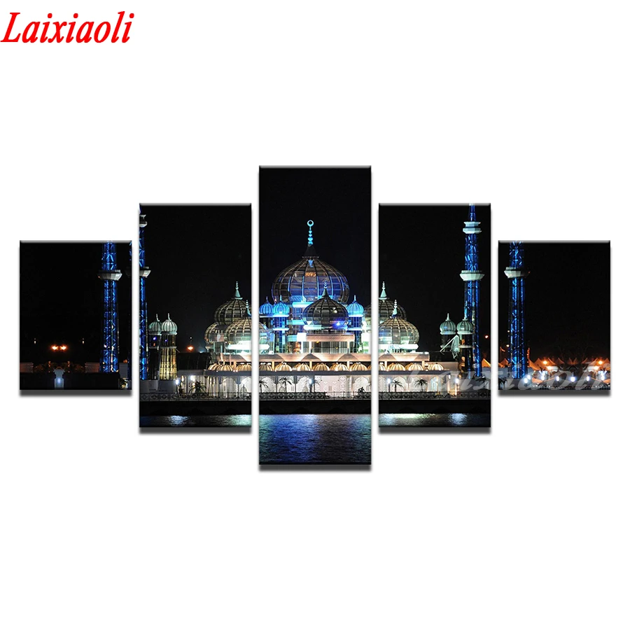 diamond embroidery Modular Muslim Pictures 5 Panel Islam city building cross stitch diamond painting mosic full stones landscape