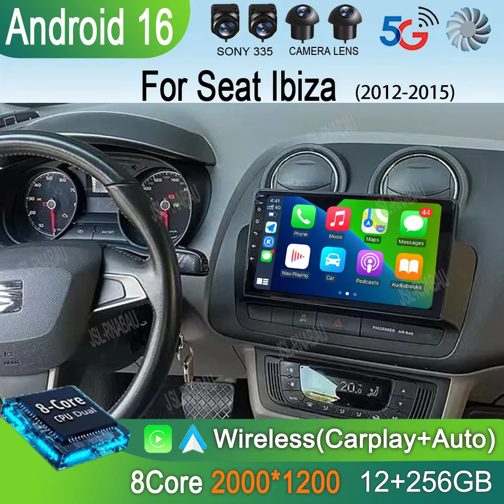 

Для Seat Ibiza 2012-2015: Автомобильный мультимедийный видеоплеер с сенсорным QLED-экраном Android 16, 12 ГБ ОЗУ + 256 ГБ ПЗУ, 5G Wi-Fi, Bluetooth, GPS-навигация