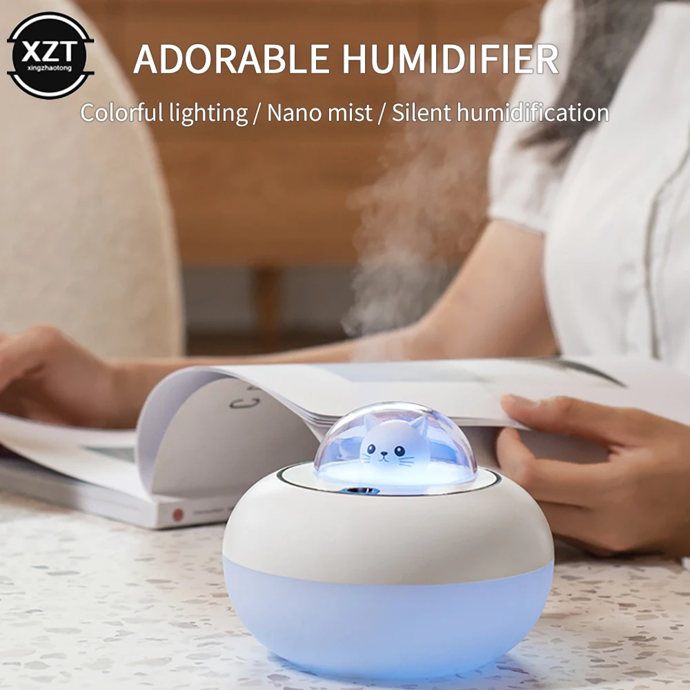 300ML Portable Desktop Humidifier Cute Cat Air Humidifier Ultrasonic Humidifier with LED Light Office Study