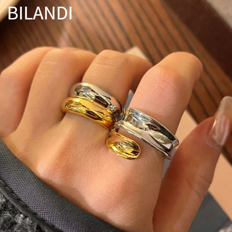 

Bilandi Fashion Jewelry Vintage Temperament Two Color Metal Rings For Women Party Gifts Cool Trend Accessories Hot Selling