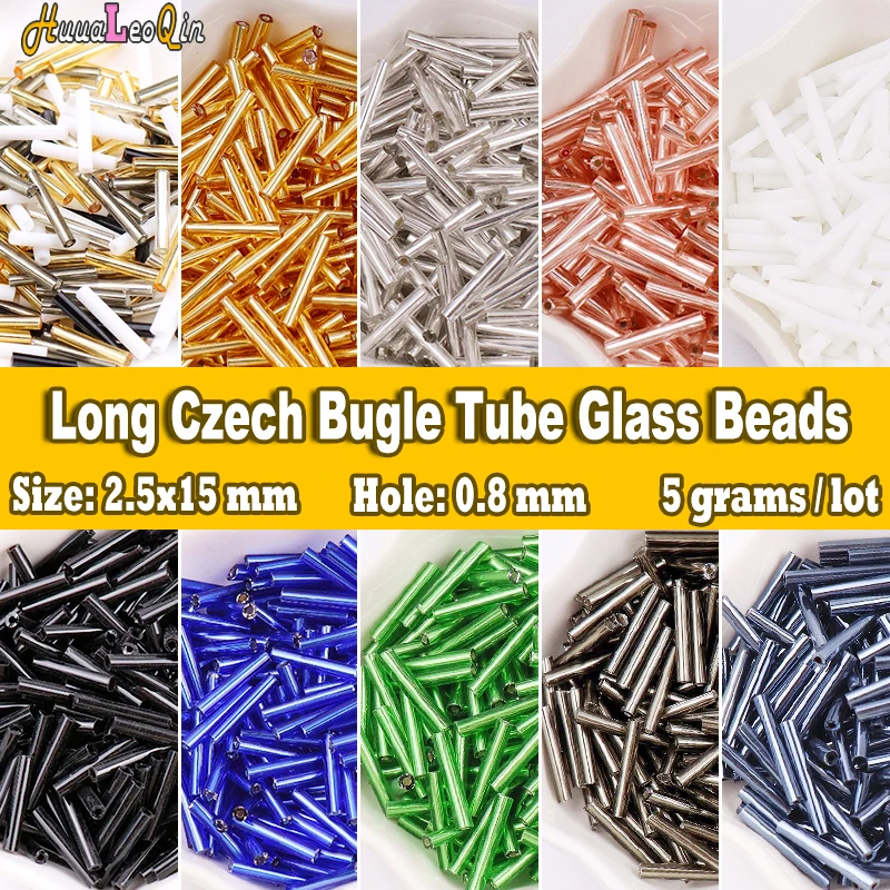 35pcs 2.5x15mm Long Czech Bugle Tube Glass Beads 8/0 Loose Spacer Seedbeads for Needlework Jewelry Making DIY Sewing Accessories