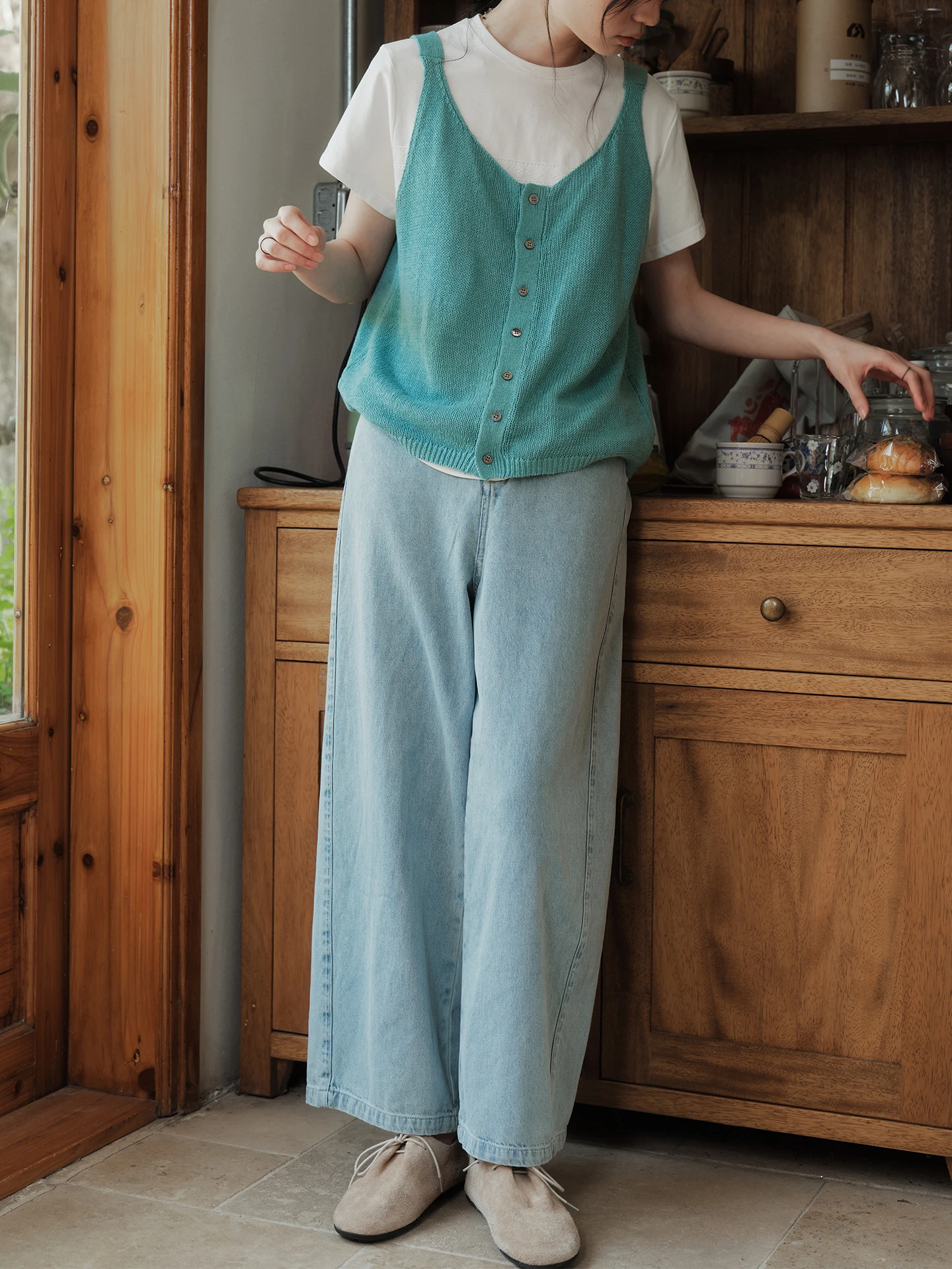 

Cotton Distressed Wide Leg Jeans Women's Loose Fit Spring Summer Denim Pants Natural Waist No Stretch Comfortable Cotton