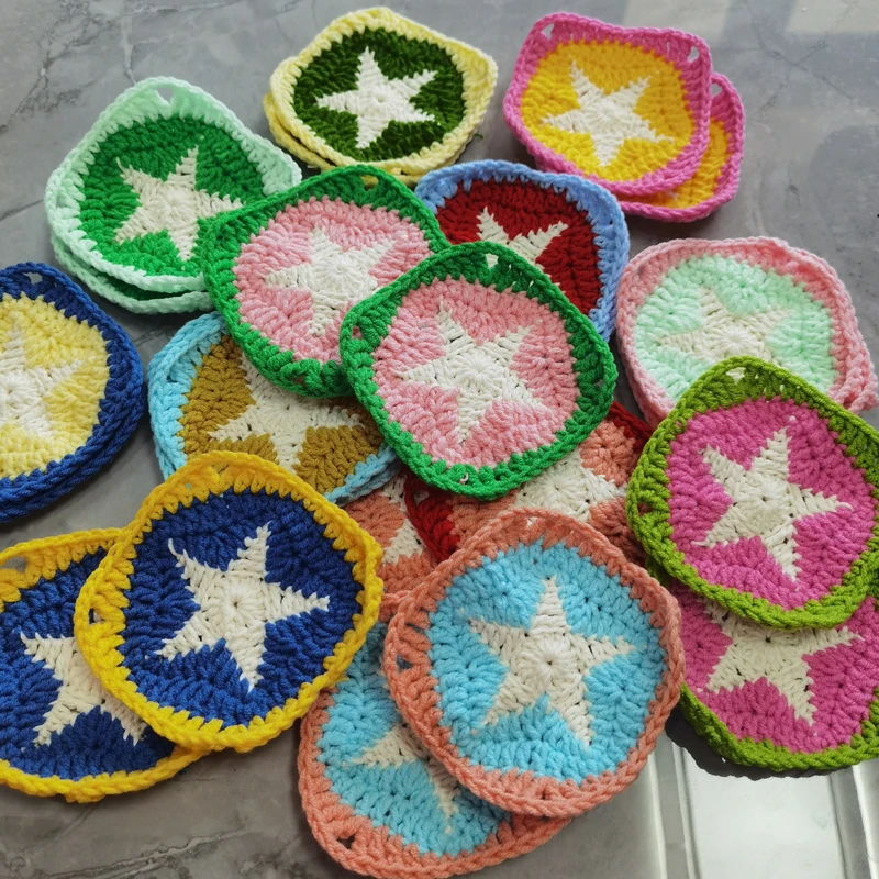 

Handmade Crochet Table Mats Star Hand Square Crochet Lace Doilies Wedding DIY Table Decoration Accessories Coaster 11cm 24pcs