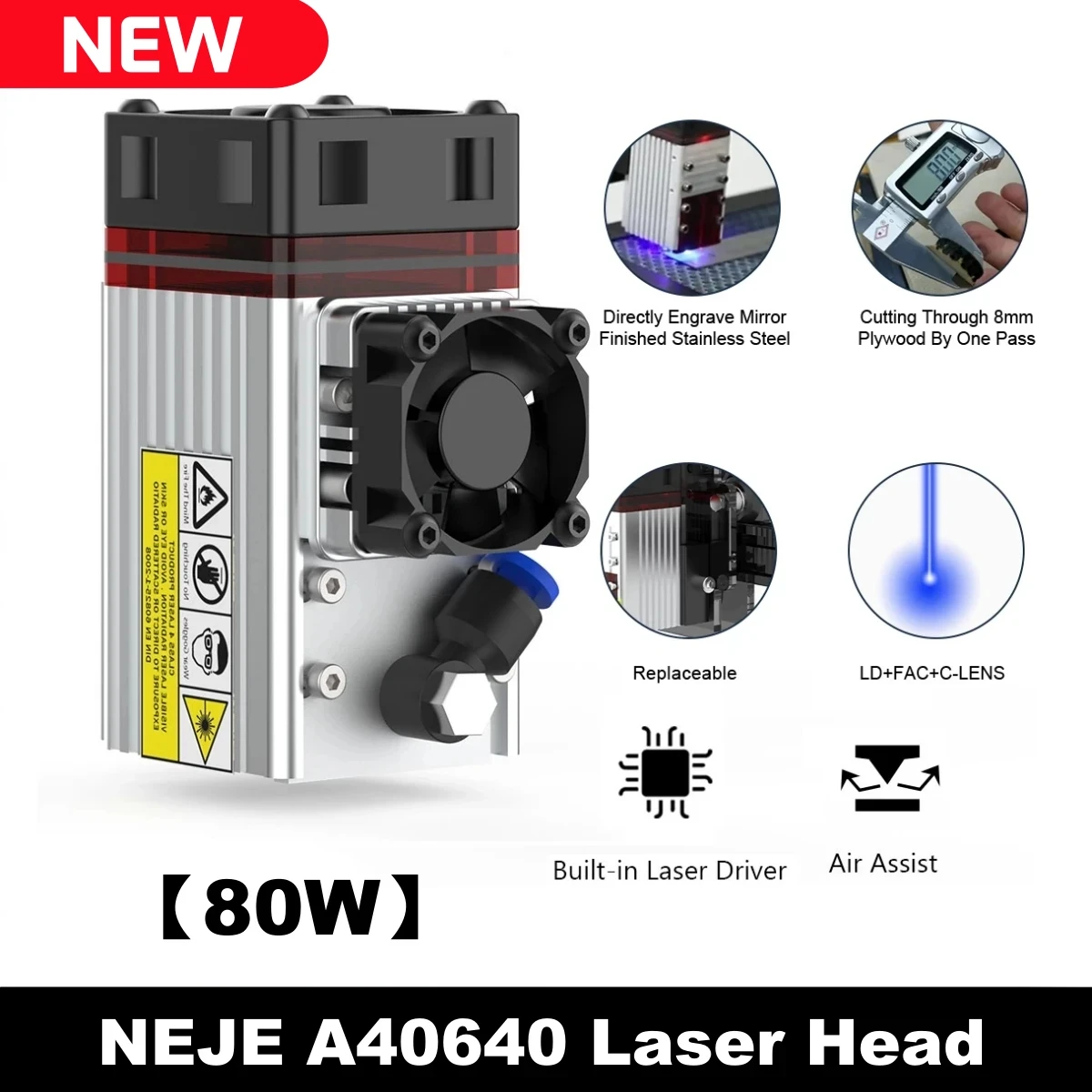 NEJE A40640 80W 450nm Laser Head A40640 Laser Module Built-in Double Diodes CNC Laser Cutter Metal Engraving Wood Cutting Tool