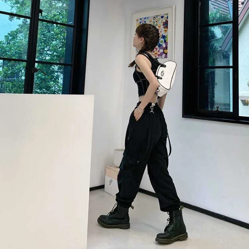 Gothic Cargo Pants Women Harajuku Black Korean High Waist Bf Hip Hop Streetwear Wide Leg Pants Loose Straight Jogging Trousers