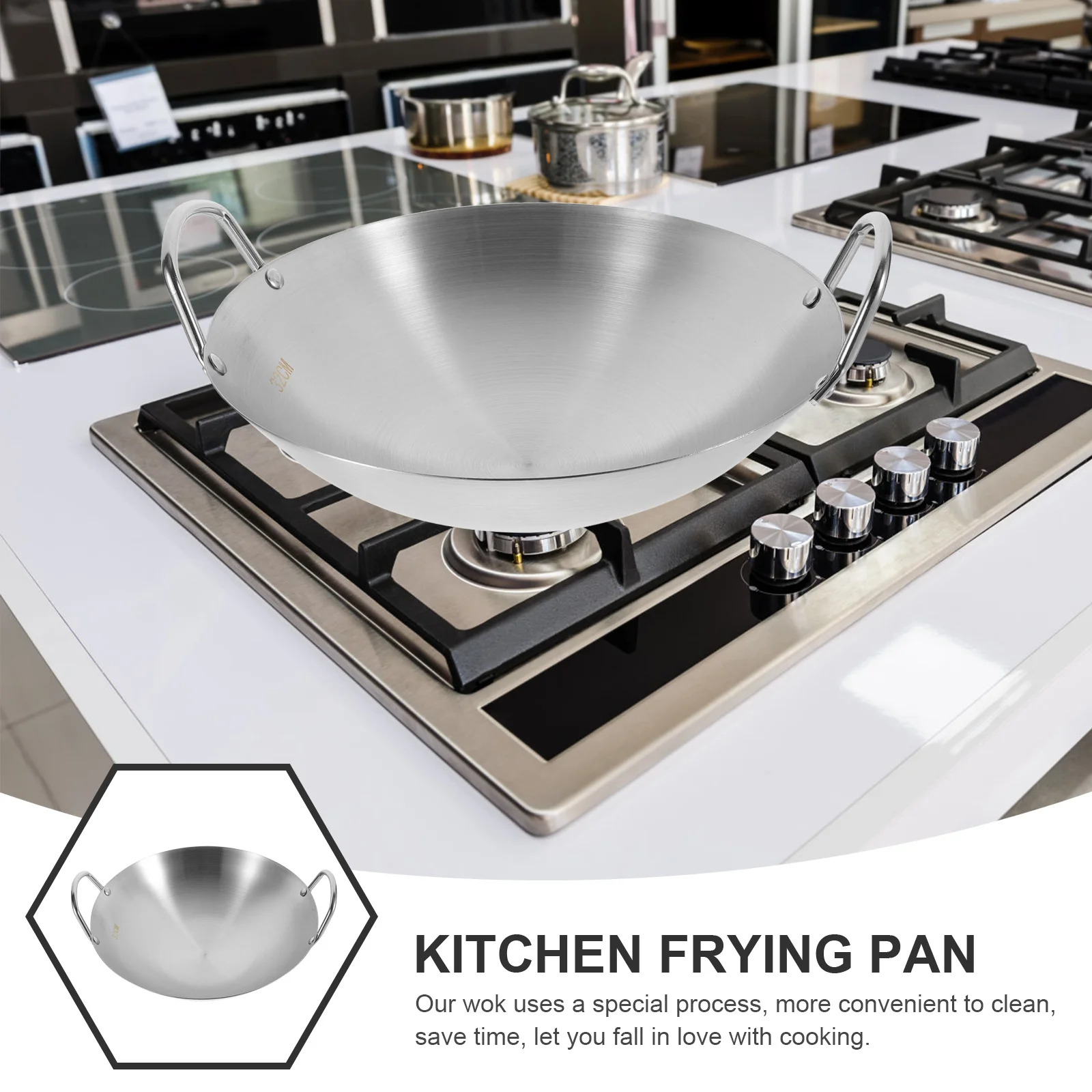 

Stainless Steel Wok Premium Round Bottom Cooking Pan for Gas Stove Non-Stick Easy Clean Kitchen Utensil for Home
