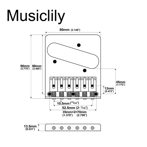 Imagen 2 del producto Puente de guitarra Wilkinson M Series de 52,5 mm (2-1/16 pulgadas) con 6 monturas de estilo moderno para guitarra eléctrica estilo Tele