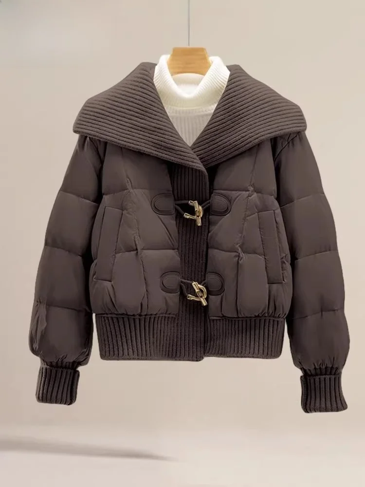 

Warm Cotton Jaet ort Knitted Stand Collar Women's Winter Faion Cozy Korean Sle Thiened Long Sve Collar Coat