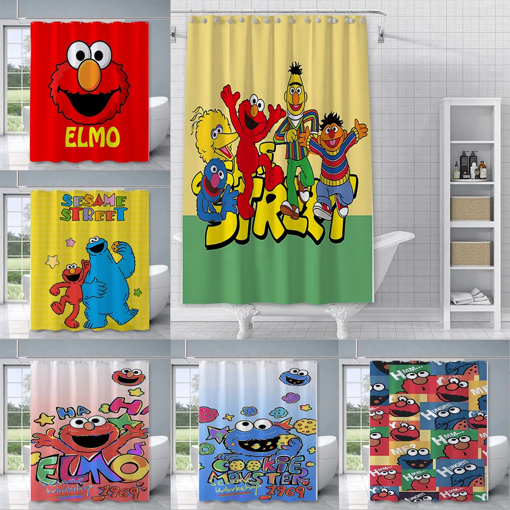 Shower Curtain Waterproof Polyester Fabric Paint Colorful Bath Curtains Cartoon Sesame Street Home Bathroom Decor With Hook