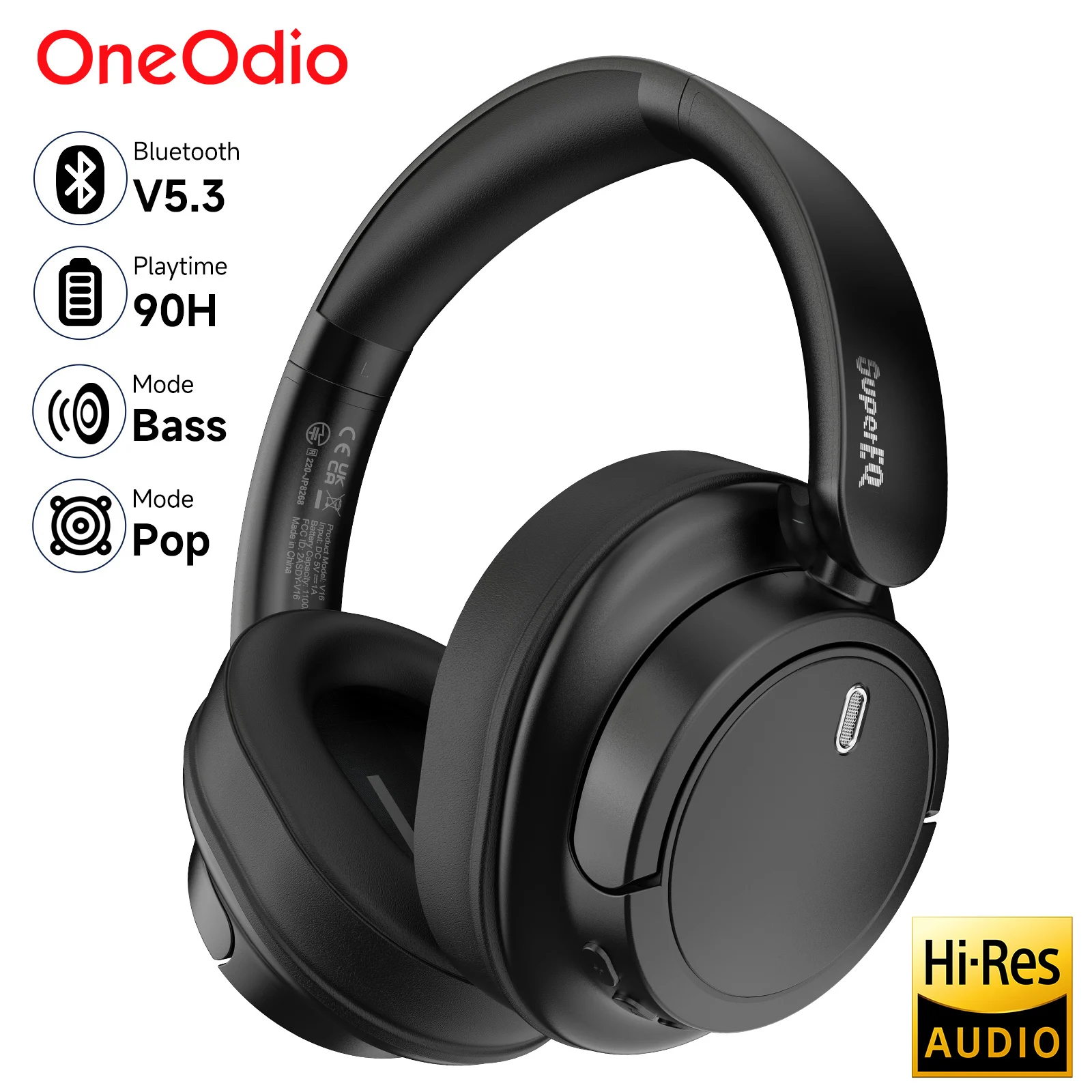 

Беспроводные наушники Oneodio SuperEQ V16, Bluetooth 5,3, накладная гарнитура с микрофоном, режим баса/поп, складные наушники Hi-Res 90 часов