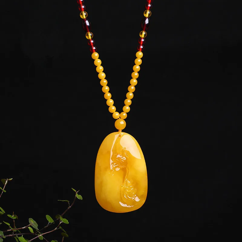 Amber Honey Wax Buddha Hand Flower Pendant for Men and Women