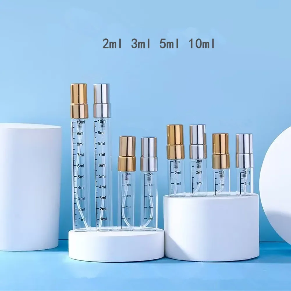 

50pcs 100pcs 2ml 3ml 5ml 10ml Scale Glass Perfume Spray Bottle Empty Clear Cosmetic Atomizer Refillable Sample Glass Vials