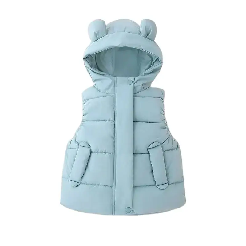 2024 Spring Baby Boys Girls Hooded Waistcoat Fashion Sleeveless Cotton-Padded Warm Vest Coat For Toddler Kids Casual Clothes 6 7