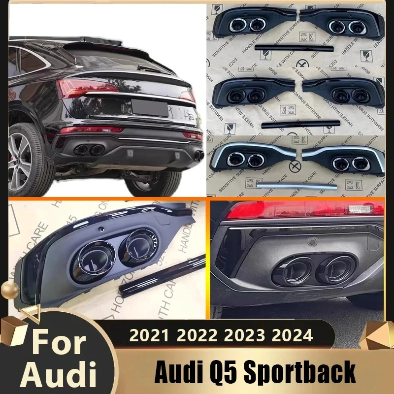 For Audi Q5 Sportback 2021 2022 2023 2024 Car Rear Bumper Lip Splitter Diffuser Cover with Exhaust Tips Modify Auto Parts
