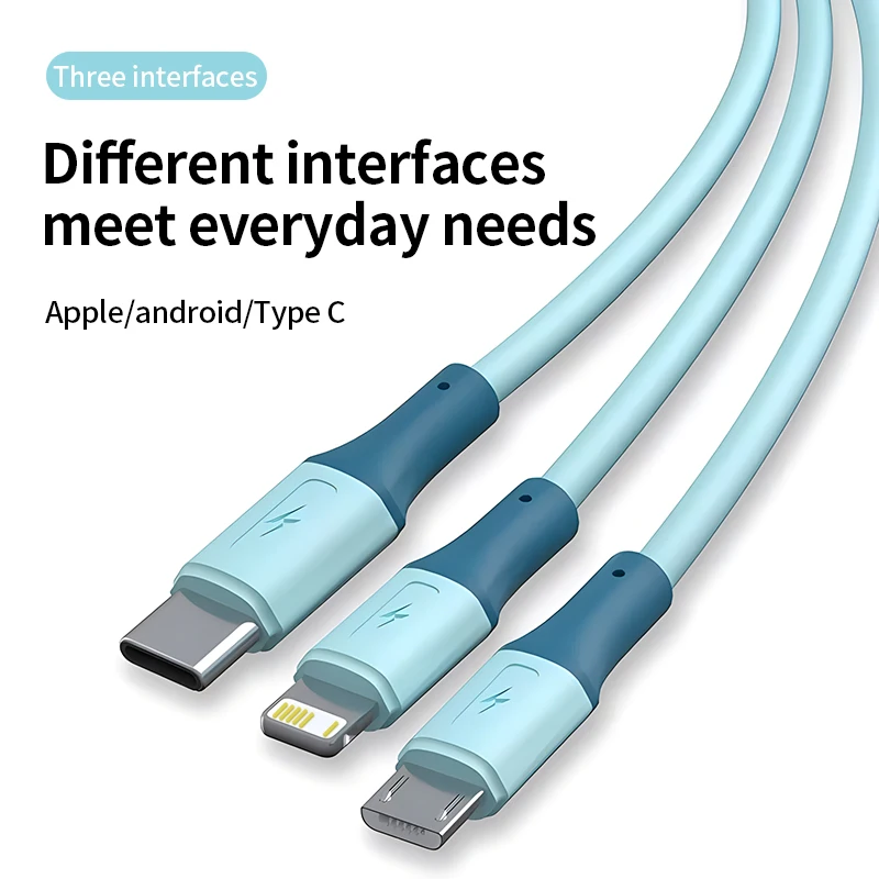 كابل شحن سريع 3 في 1 بقدرة 66 وات USB-A إلى سلك Lightning Micro Type C للهاتف المحمول الكل في خط واحد لهاتف آيفون وسامسونج وهواوي أوبو #2