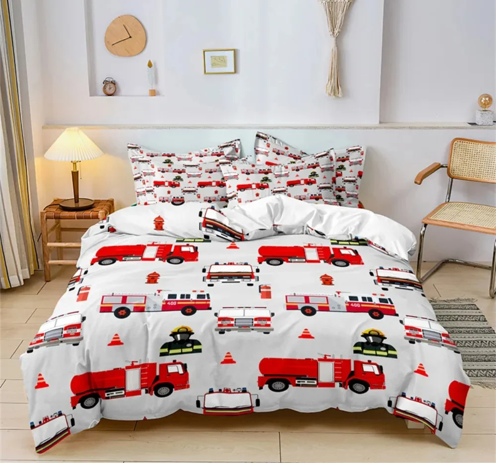

Cartoon Car Bedding Set Construction Vehicles Comforter Cover 3pcs Kids Machinery Truck Soft Polyester Duvet Cover for Boys Gift