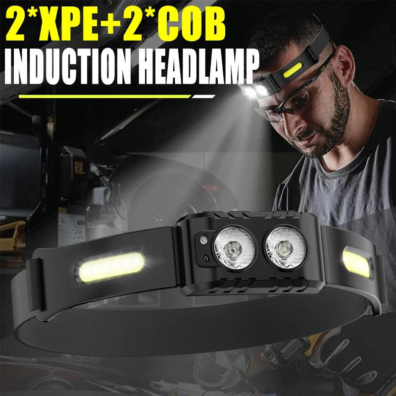 COB Portable Fishing Intelligent Sensing Headlight Charging Outdoor Night Running Light High Brightness Strong Light Headlight