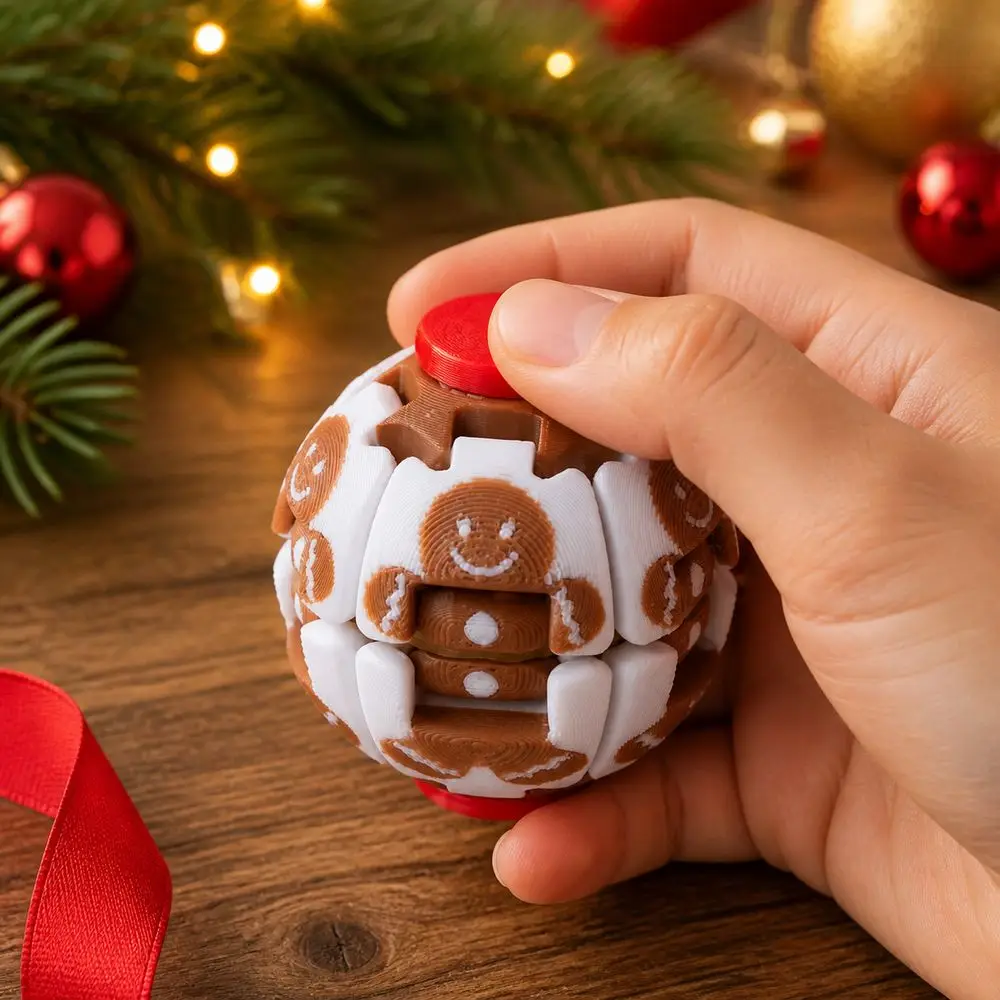 3D Printed PLA Fidget Spinner Ball Spherical Structure Press and Rotate Christmas Fidget Toy Festive Style Christmas
