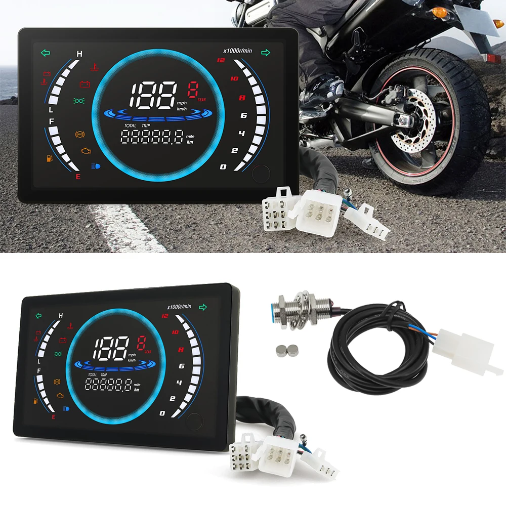 12V Universal Adjustable LED Digital Motorcycle Speedometer RPM Dashboard With Temperature Gear 199km/h For Honda EX5