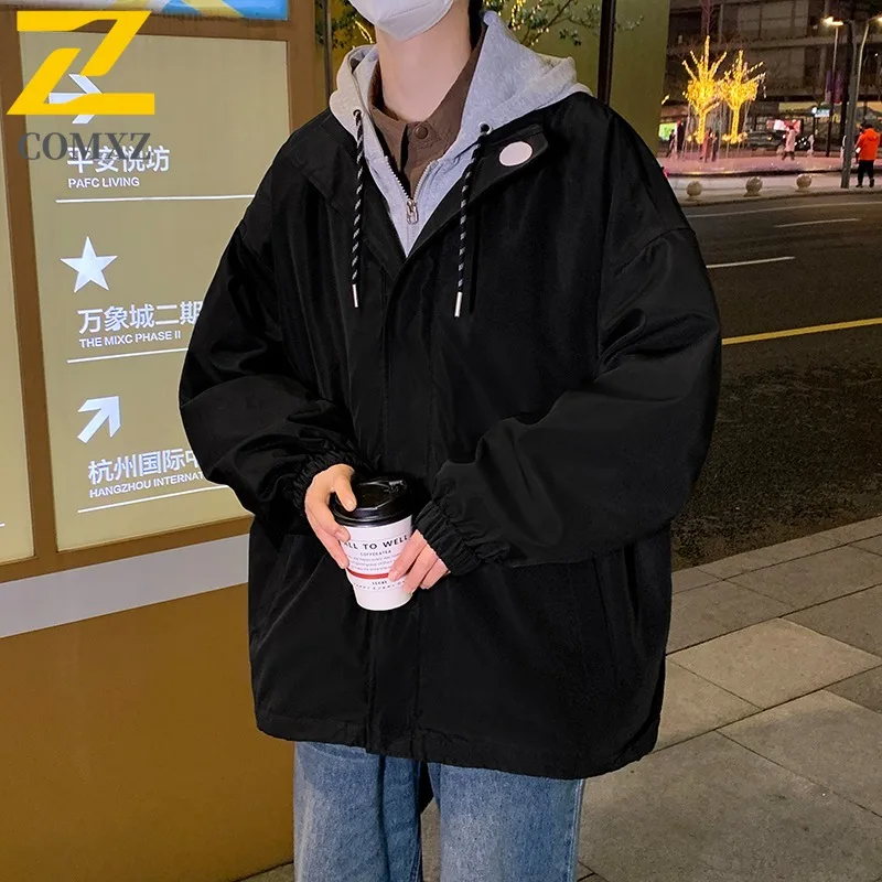 COMXZ 2025 Mens Klein Blue Faux Two Piece Jacket Spring Autumn Winter Korean Style Trendy Stylish Casual Coat