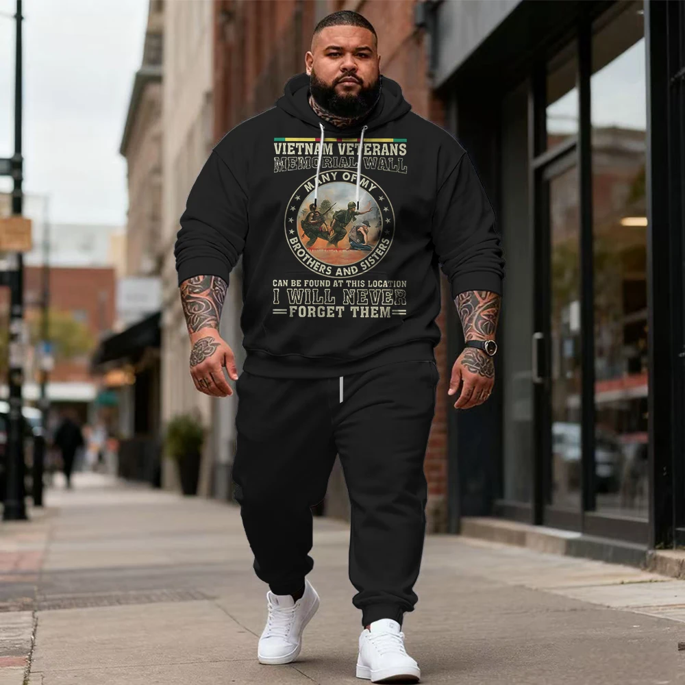 

S-9xl plus size Men's 2-Piece Hoodie Set with Funny Letter Slogans - Soft Fabric, Warm, Trendy Text Details