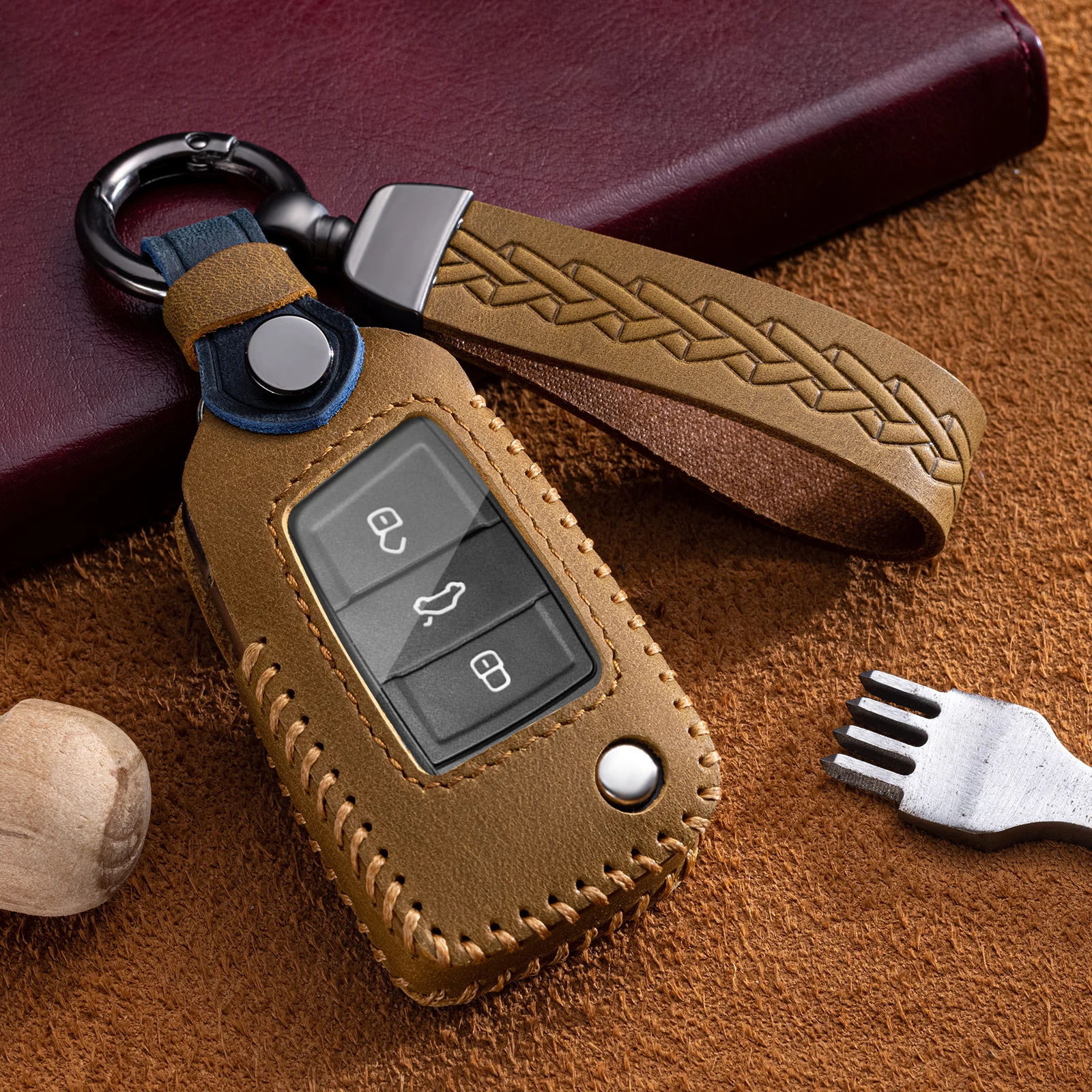 

Leather Car Folding Key Case Cover for VW Volkswagen Golf 7 MK7 Tiguan MK2 For SEAT Ateca Leon FR 2 Ibiza For Skoda Octavia A7