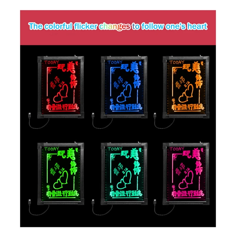 Dry Erase LED Board 30X40cm Erasable Writing Message Drawing Sign Board With Markers Wood Bracket For Home US Plug