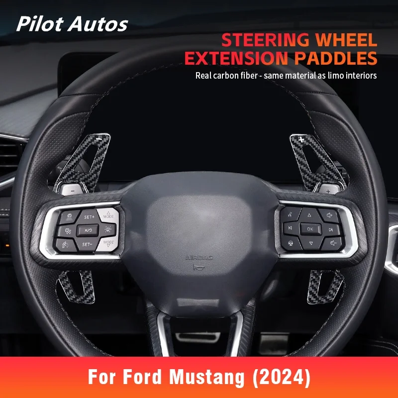 

2024 For Mustang Steering Wheel Shift Paddle Extended Shifter Genuine Carbon Fiber 3D Decorative Sticker Forging