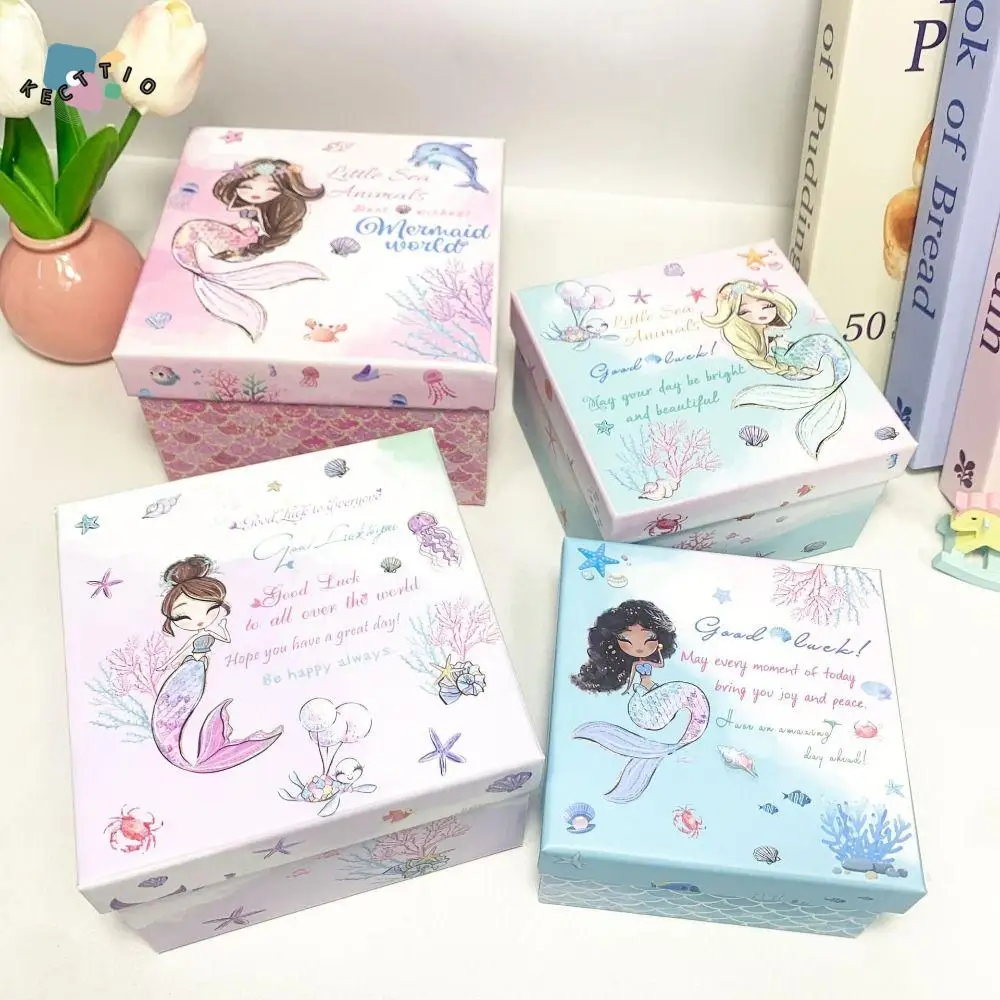 Multi-purpose With Lids Mermaid Princess Gift Box Stackable Dustproof Round Packaging Box Cartoon Square Gift Box Party Supplies