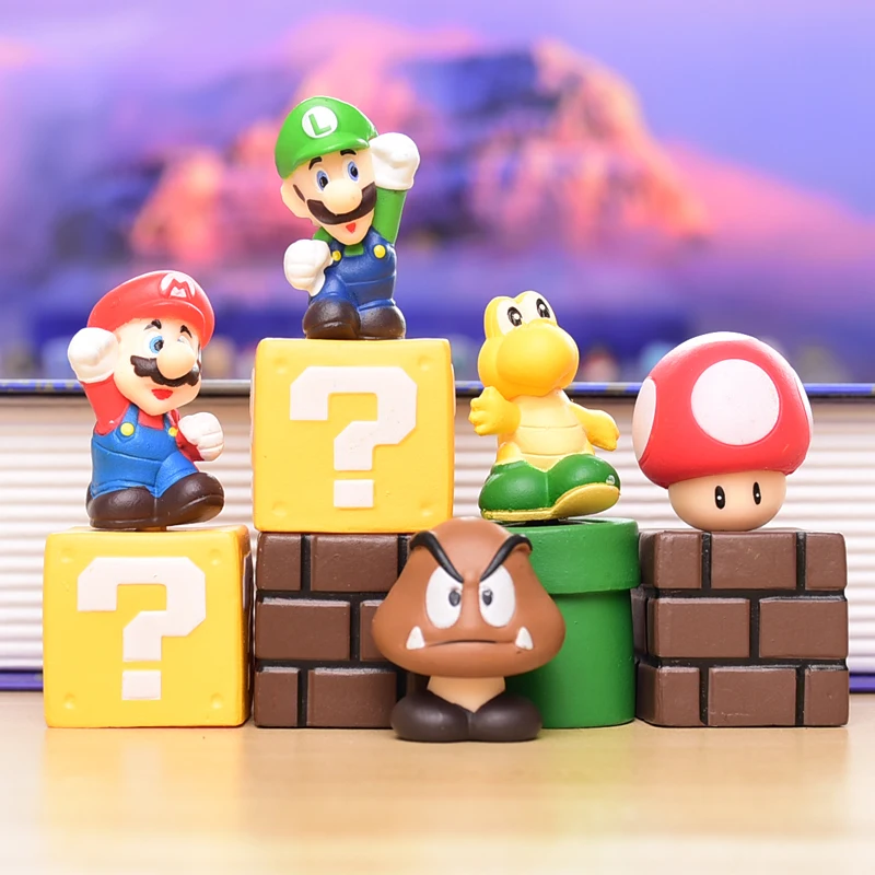 5pcs/lot Super Mario Bros Figures Desktop Decorations Anime Figures Doll Models Kawaii Luigi Yoshi Goomba Children's Toys Gifts