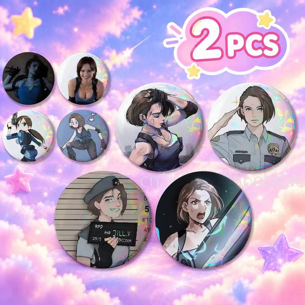FOR Jill Valentine Resident Evil Round Badge 2Pcs Button Pin Brooch Cosplay Prop Collection Souvenir Bag Ornament