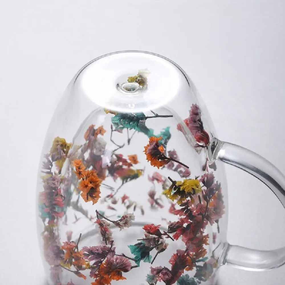 Tazza di vetro fiore da 300ML tazze da caffè a doppia parete fiore secco bicchieri trasparenti tè latte bicchieri ad alto contenuto di borosilicato