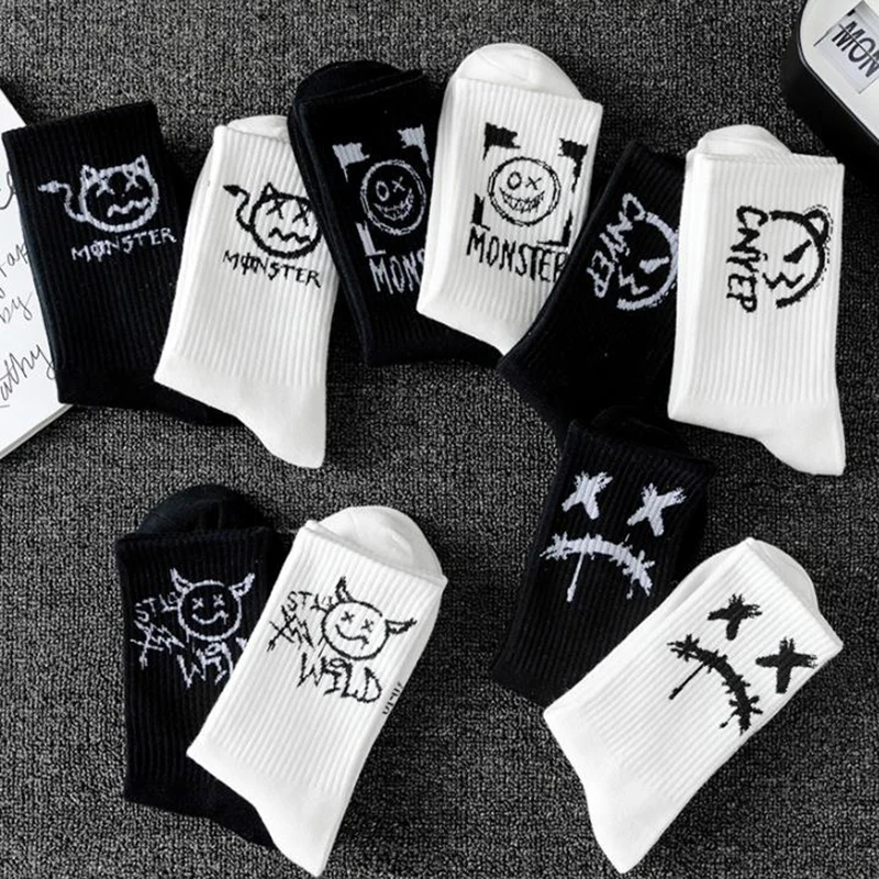 10 pairs of men Women mid length socks with graffiti funny faces unique street trends moisture wicking and sweat wicking