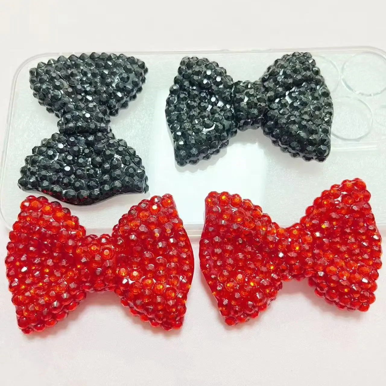 1Pcs Y2K Kawaii Bling Pink Bow Tie Junk Phone Case Laptop Decoration Charm Accessories Miniature Designer Logo Leather Bag Craft