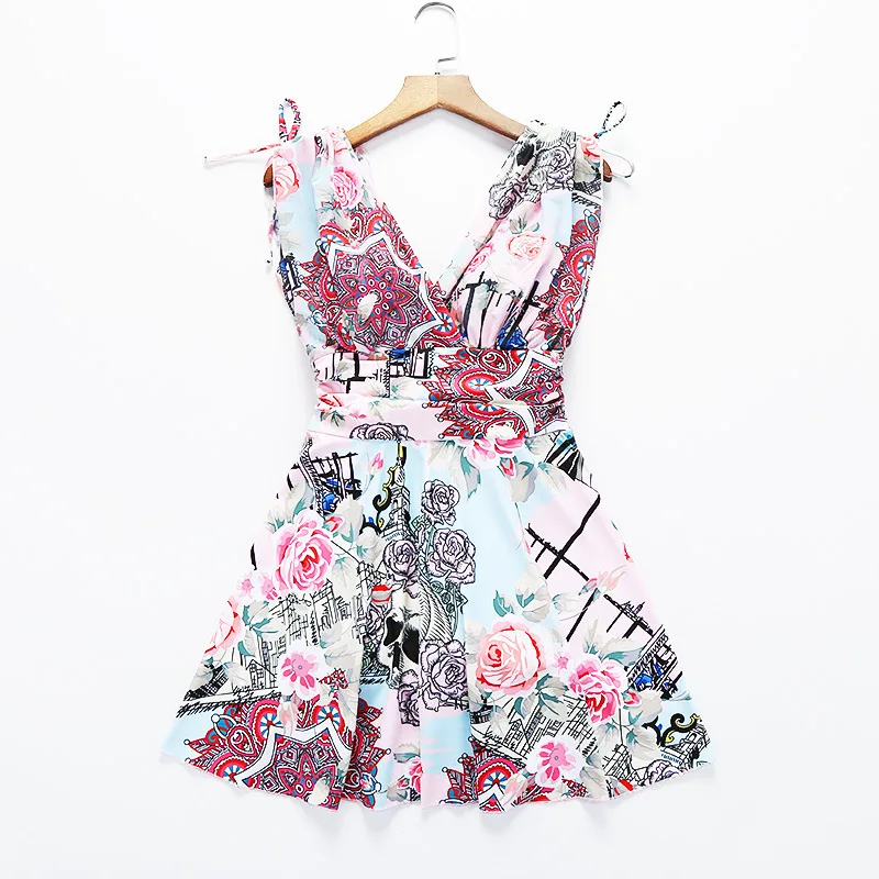 Minsu Same Style Hot Sale New One-Piece Skirt Swimsuit Boxer Briefs Floral Waist Slimming