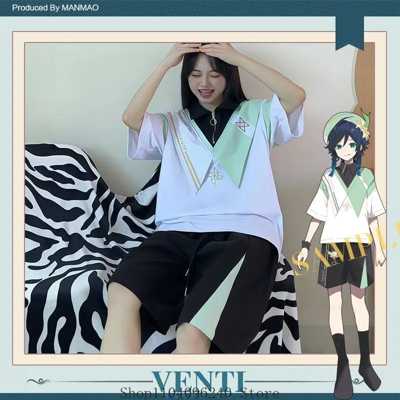 

Genshin Impact Barbatos Game Student Anime Cosplay Summer Short Sleeved Pajamas Shorts Home Suit Set Household Clothes