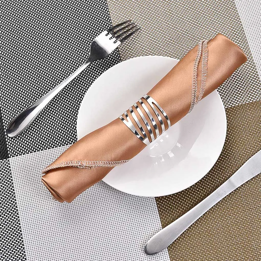 Pack of 12 Wedding Birthday Party Napkin Rings Decor Hollow Out Buckle Holder for Household Restaurant Canteen