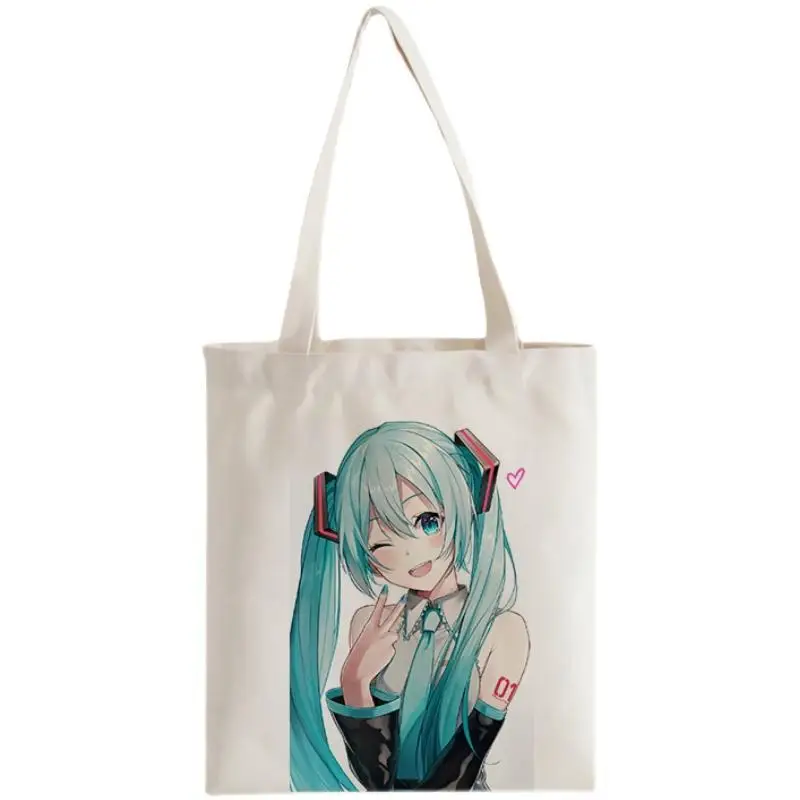 Hatsune Miku Anime Periphery One Shoulder Canvas Bag boys Student Handheld School Bag Beautiful Girl miku Same Shopping Bag