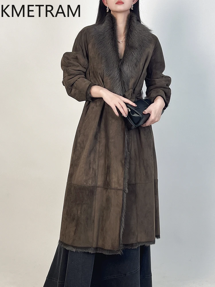 천연 염소 가죽 양모 양면 모피 코트 여성 고품질 긴 스타일 리얼 모피 자켓 겨울 여성 의류 2025 abrigos
