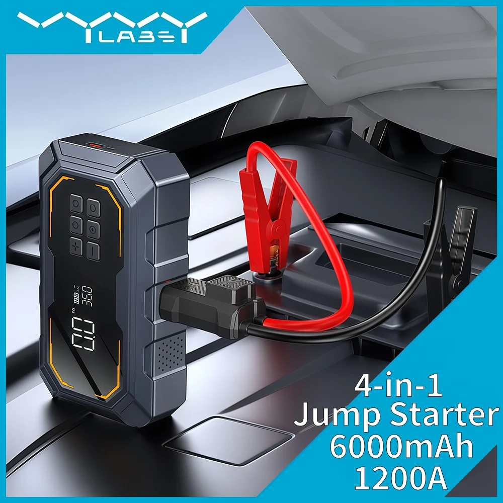 

4 in 1 Car Jump Starter Starting Device 1200A 6000mAh with Lighting Inflating Charging for 12V 2.0L Diesel Vehicles/Ga Vehicles